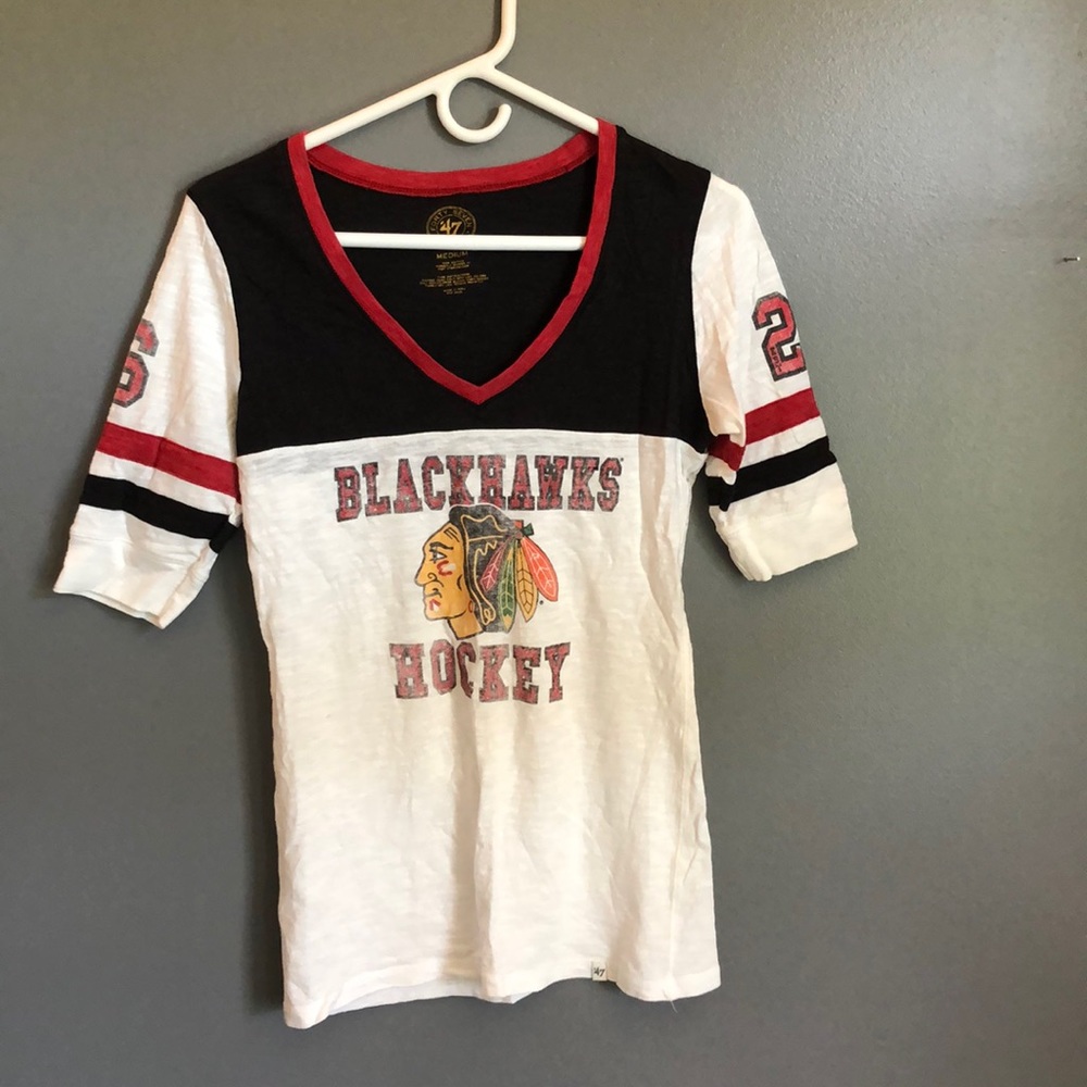 Distress blackhawks quarter sleeve top